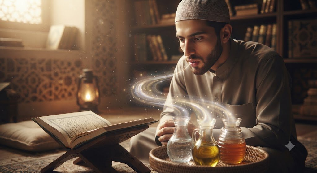 هل يجوز القراءة على الماء والزيت والعسل